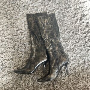 Nine West brown black crocodile skin heeled boots